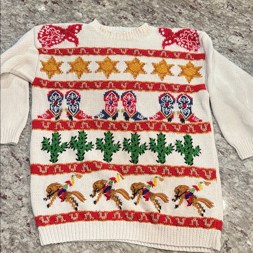 VTG Marisa Christina Festive Holiday Sweater - Western Cowgirl Ugly Christmas